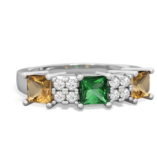 Lab Emerald Lab Created Emerald with Genuine Citrine and  Three Stone ring Ring