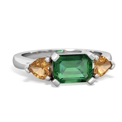 Lab Emerald Lab Created Emerald with Genuine Citrine and Genuine Fire Opal Three Stone ring Ring