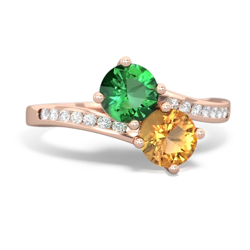 Lab Emerald Lab Created Emerald with Genuine Citrine Keepsake Two Stone ring Ring