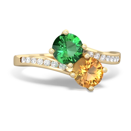 lab emerald-citrine two stone channel ring