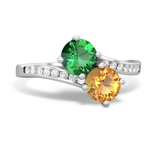 lab emerald-citrine two stone channel ring