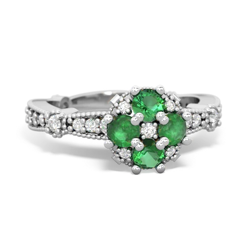 Lab Emerald Lab Created Emerald with Genuine Emerald Milgrain Antique Style ring Ring