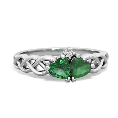Lab Emerald Lab Created Emerald with Genuine Emerald Heart to Heart Braid ring Ring