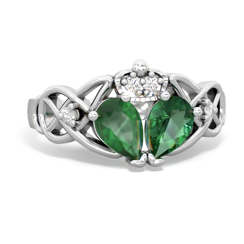 Lab Emerald Lab Created Emerald with Genuine Emerald Two Stone Claddagh ring Ring