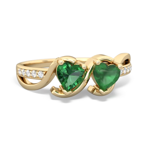 lab emerald-emerald double heart ring