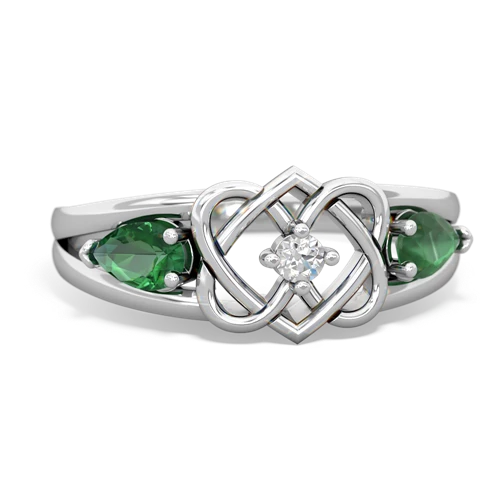lab emerald-emerald double heart ring