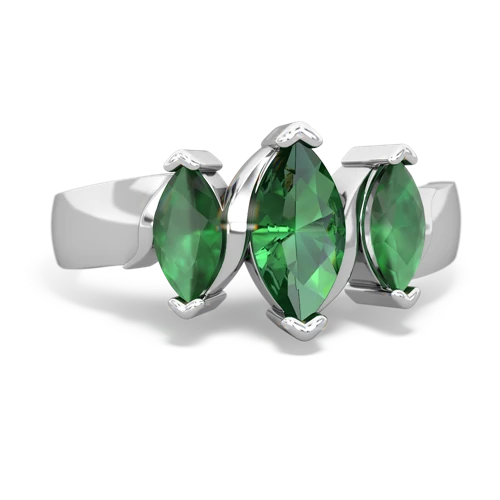 Lab Created Emerald with Genuine Emerald and Genuine Tanzanite Three Peeks ring