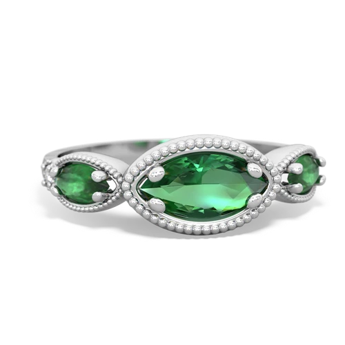 Lab Emerald Lab Created Emerald with Genuine Emerald and Genuine Aquamarine Antique Style Keepsake ring Ring
