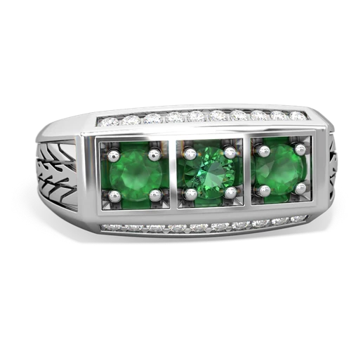 lab emerald-emerald three stone ring