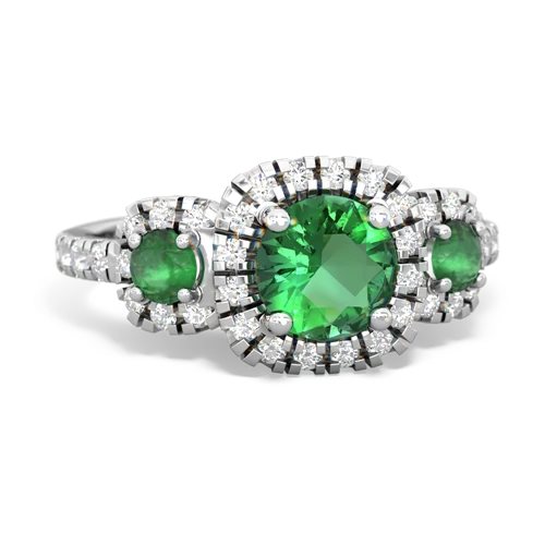 lab emerald-emerald three stone regal ring