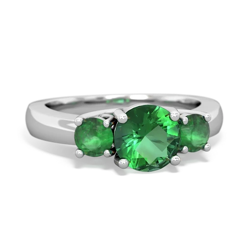 Lab Emerald Lab Created Emerald with Genuine Emerald and  Three Stone Trellis ring Ring