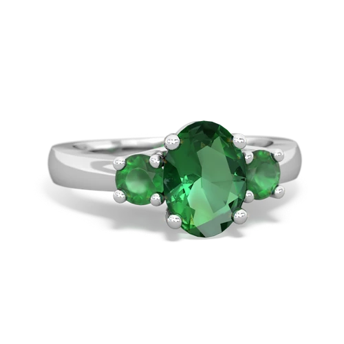 Lab Emerald Lab Created Emerald with Genuine Emerald Three Stone Trellis ring Ring
