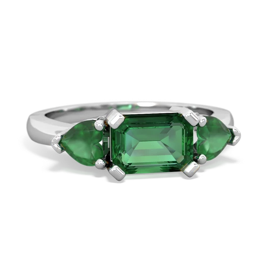 Lab Emerald Lab Created Emerald with Genuine Emerald and  Three Stone ring Ring