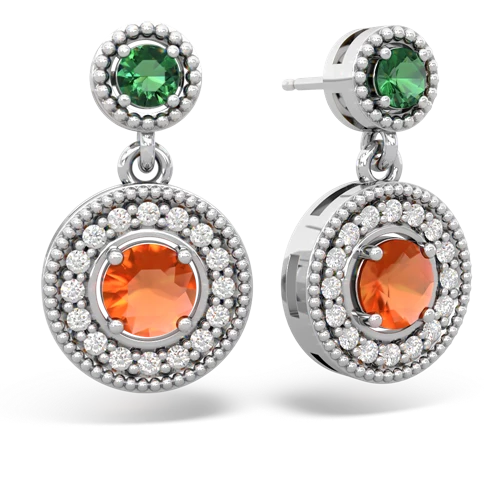 lab emerald-fire opal halo earrings