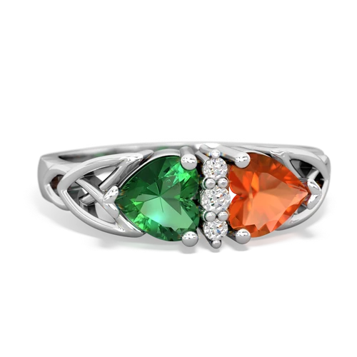 lab emerald-fire opal celtic ring