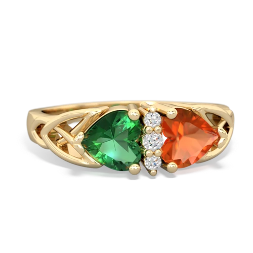 lab emerald-fire opal celtic ring