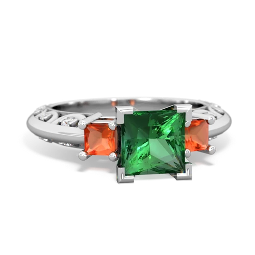 Lab Emerald Lab Created Emerald with Genuine Fire Opal and Lab Created Emerald Art Deco ring Ring