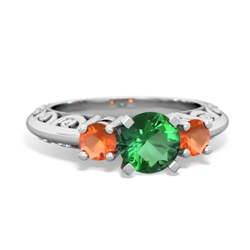 lab emerald-fire opal engagement ring
