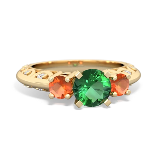 lab emerald-fire opal engagement ring