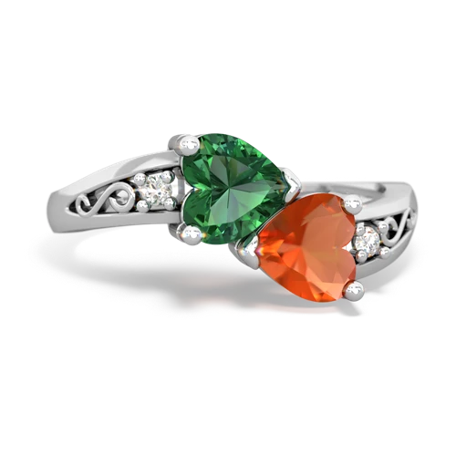 lab emerald-fire opal filligree ring