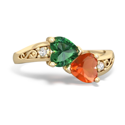 lab emerald-fire opal filligree ring