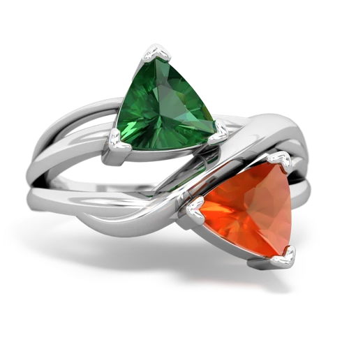 lab emerald-fire opal filligree ring