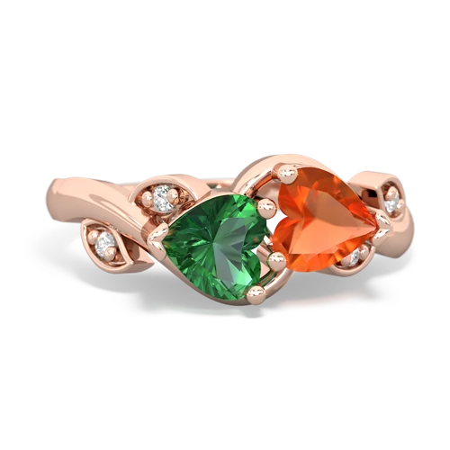 lab emerald-fire opal floral keepsake ring