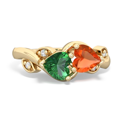 lab emerald-fire opal floral keepsake ring