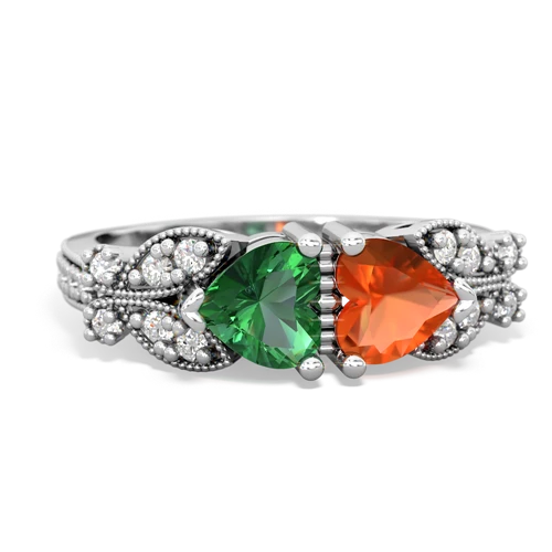 lab emerald-fire opal keepsake butterfly ring