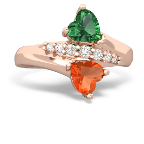 lab emerald-fire opal modern ring