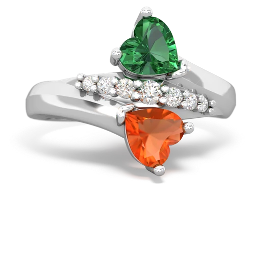lab emerald-fire opal modern ring