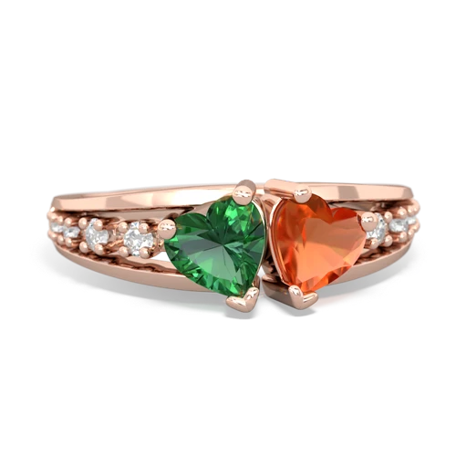 lab emerald-fire opal modern ring