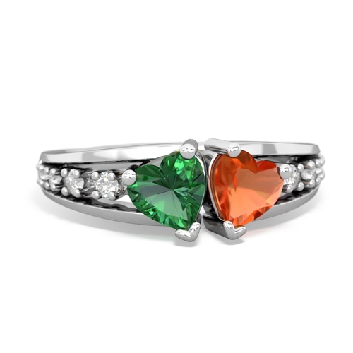 lab emerald-fire opal modern ring