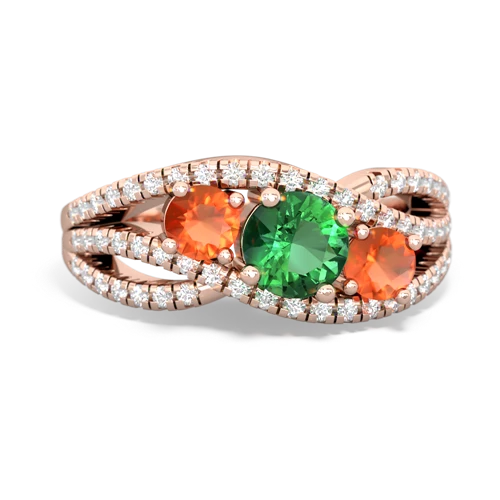 lab emerald-fire opal three stone pave ring