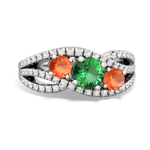 lab emerald-fire opal three stone pave ring