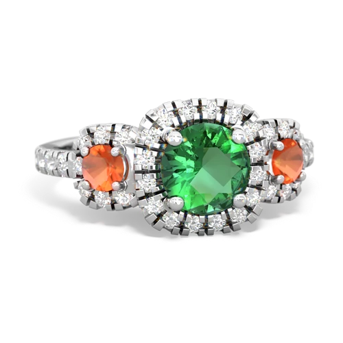 lab emerald-fire opal three stone regal ring