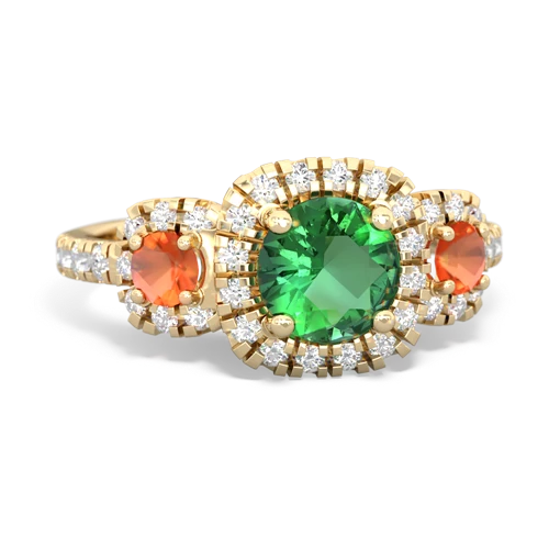 Lab Emerald Lab Created Emerald with Genuine Fire Opal and Lab Created Emerald Regal Halo ring Ring