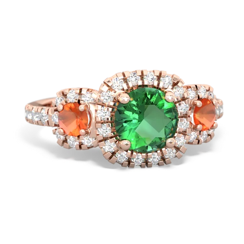 lab emerald-fire opal three stone regal ring