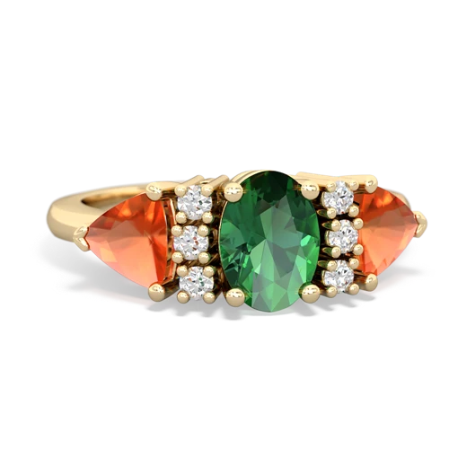 Lab Emerald Lab Created Emerald with Genuine Fire Opal and Lab Created Sapphire Antique Style Three Stone ring Ring