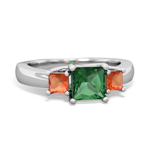 Lab Emerald Lab Created Emerald with Genuine Fire Opal and Genuine Ruby Three Stone Trellis ring Ring