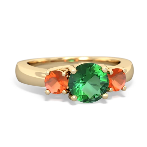 Lab Emerald Lab Created Emerald with Genuine Fire Opal and Genuine Emerald Three Stone Trellis ring Ring