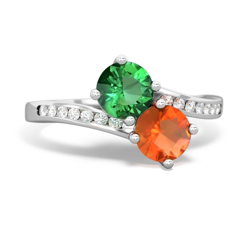 lab emerald-fire opal two stone channel ring