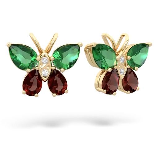 lab emerald-garnet butterfly earrings