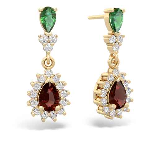 Lab Emerald Lab Created Emerald with Genuine Garnet Halo Pear Dangle earrings Earrings