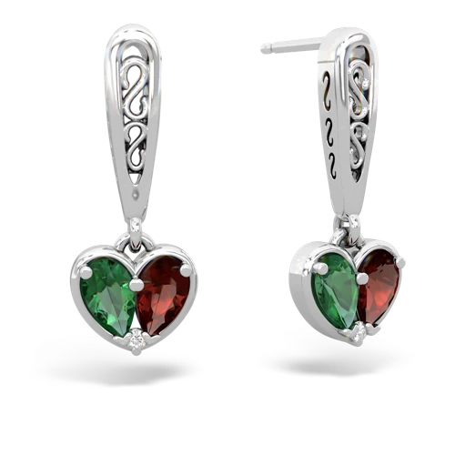 lab emerald-garnet filligree earrings