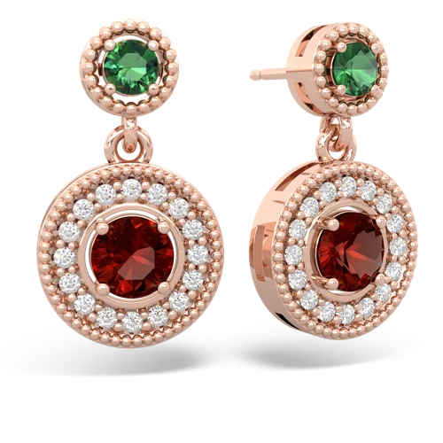 lab emerald-garnet halo earrings
