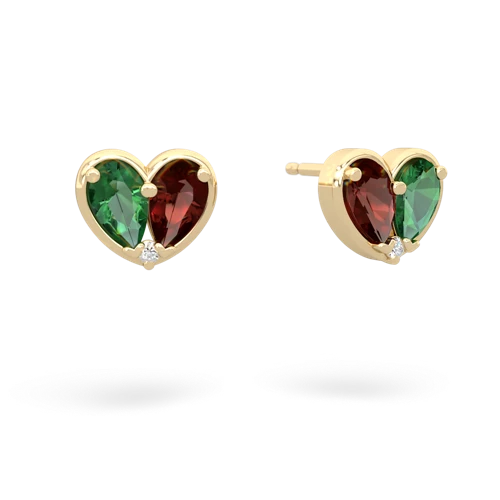 lab emerald-garnet one heart earrings