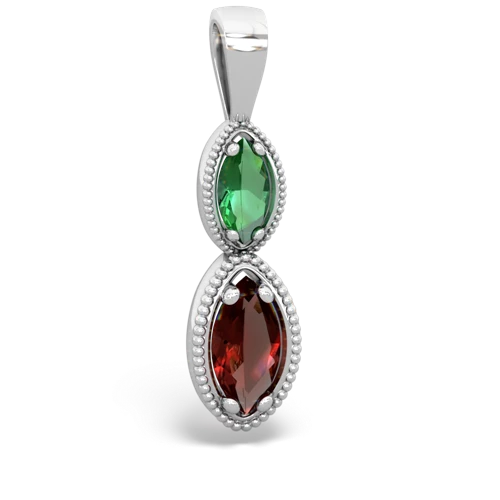 lab emerald-garnet antique milgrain pendant