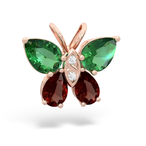 lab emerald-garnet butterfly pendant