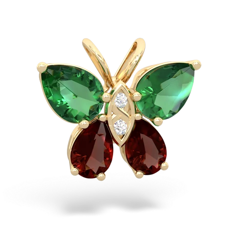 lab emerald-garnet butterfly pendant